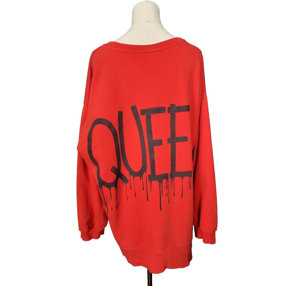 Wren + Glory Queen Hand Painted Sweatshirt Red Women's sz L Oversized Blk Street